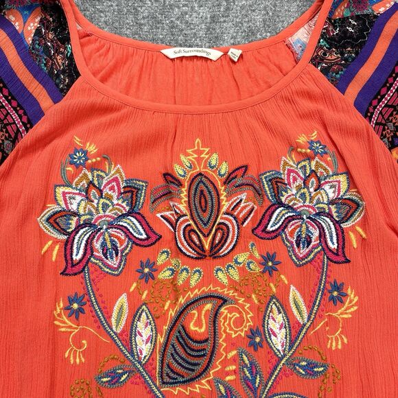 Soft Surroundings Blame Rio Embroidered Boho Top Womens 2X Coral Viscose - Picture 4 of 11